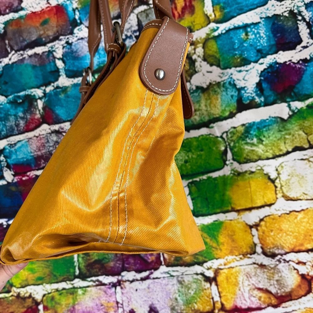 Boden Mustard Coated Canvas Bag Tan Leather Trim Handbag Purse - Picture 7 of 9